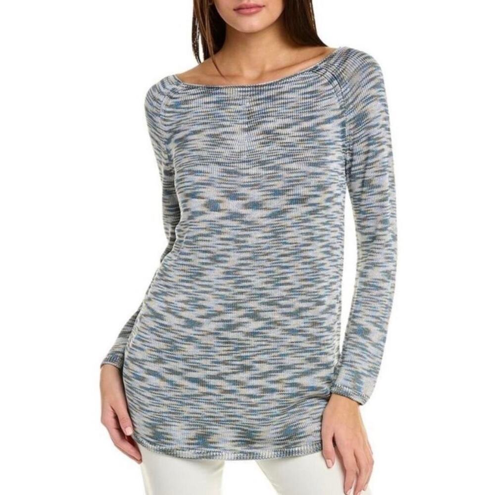 Lafayette 148 New York Marled Tussah Silk‎ Knit Sweater Harbor Blue Small